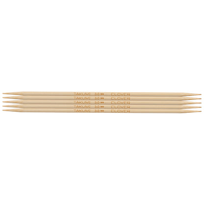 Set of five Clover Takumi bamboo double pointed knitting needles, 3.0mm