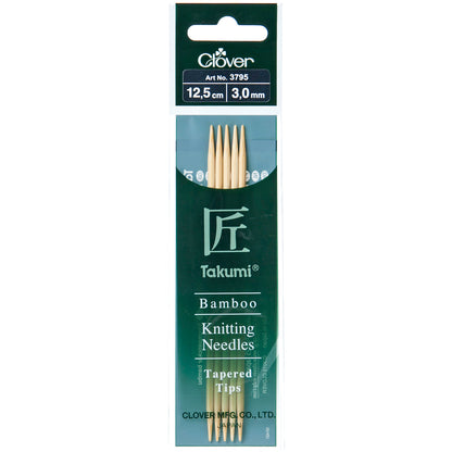 Set of five Clover Takumi bamboo double pointed knitting needles, 3.0mm