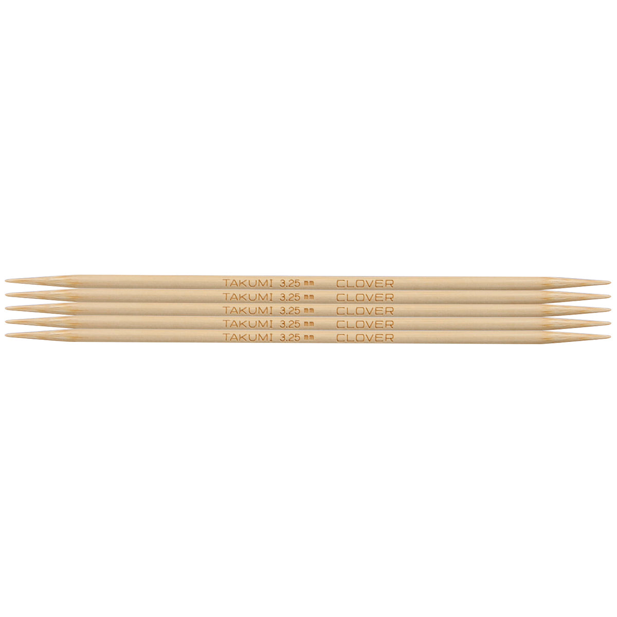 Set of five Clover Takumi bamboo double pointed knitting needles, 3.25mm
