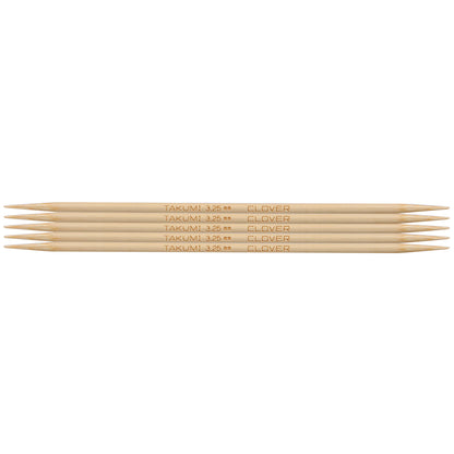 Set of five Clover Takumi bamboo double pointed knitting needles, 3.25mm
