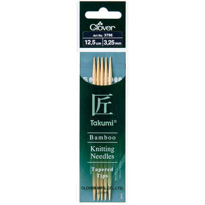 Set of five Clover Takumi bamboo double pointed knitting needles, 3.25mm