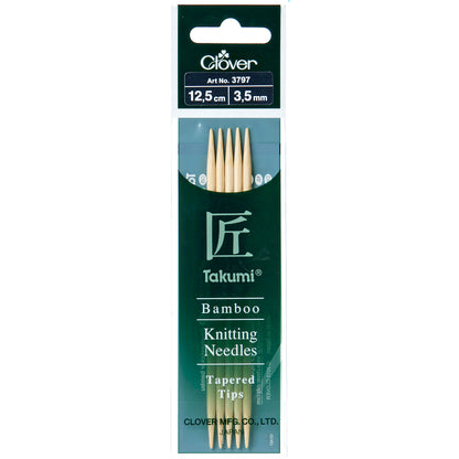Set of five Clover Takumi bamboo double pointed knitting needles, 3.5mm
