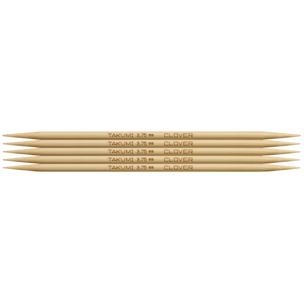 Set of five Clover Takumi bamboo double pointed knitting needles, 3.75mm