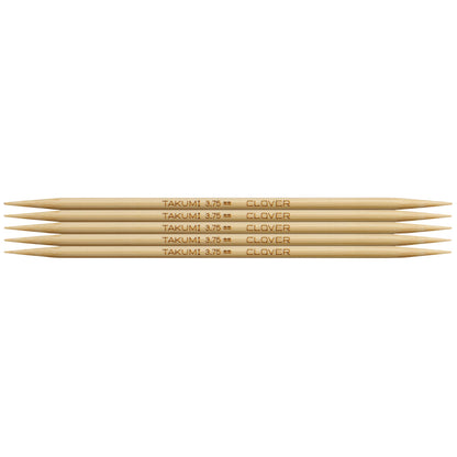 Set of five Clover Takumi bamboo double pointed knitting needles, 3.75mm