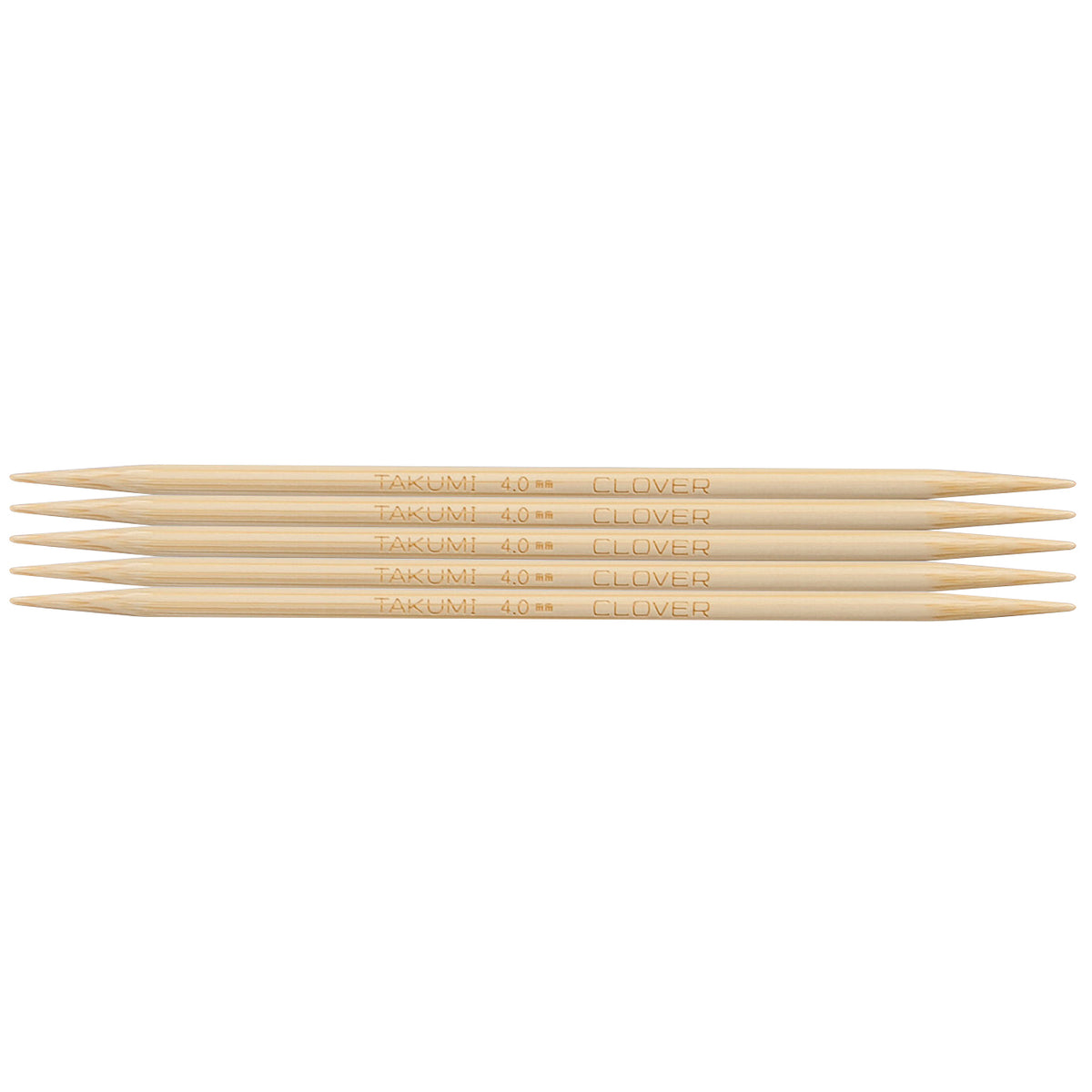 Set of five Clover Takumi bamboo double pointed knitting needles, 4.0mm