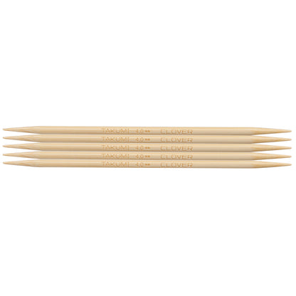 Set of five Clover Takumi bamboo double pointed knitting needles, 4.0mm