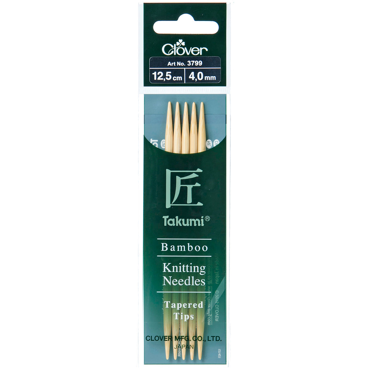 Set of five Clover Takumi bamboo double pointed knitting needles, 4.0mm