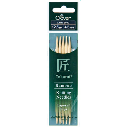 Set of five Clover Takumi bamboo double pointed knitting needles, 4.5mm