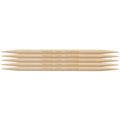 Set of five Clover Takumi bamboo double pointed knitting needles, 5.0mm