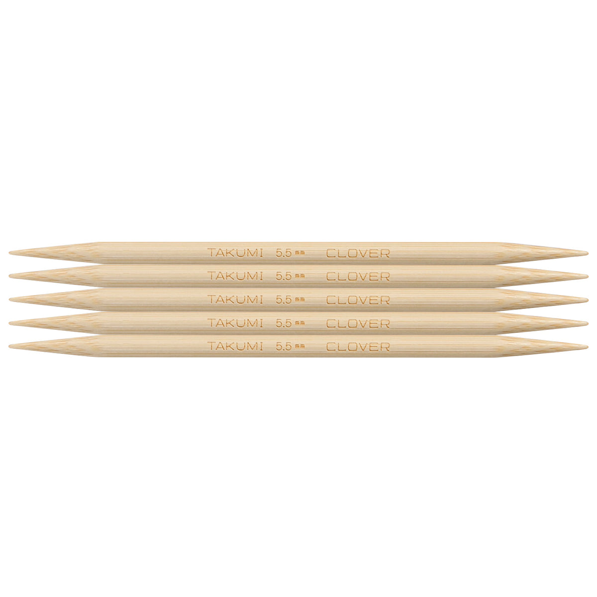 Set of five Clover Takumi bamboo double pointed knitting needles, 5.5mm