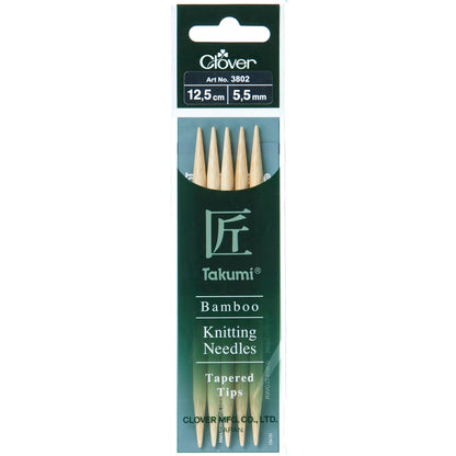 Set of five Clover Takumi bamboo double pointed knitting needles, 5.5mm