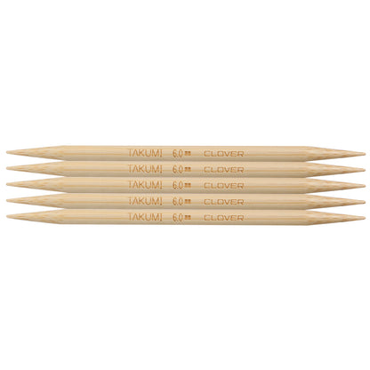 Set of five Clover Takumi bamboo double pointed knitting needles, 6.0mm