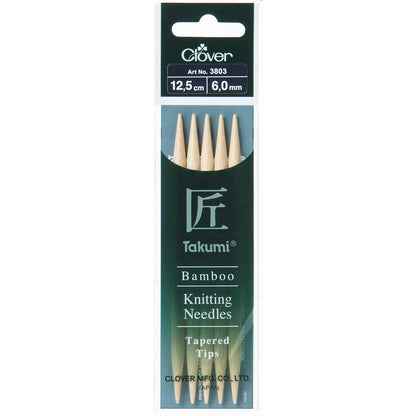 Set of five Clover Takumi bamboo double pointed knitting needles, 6.0mm