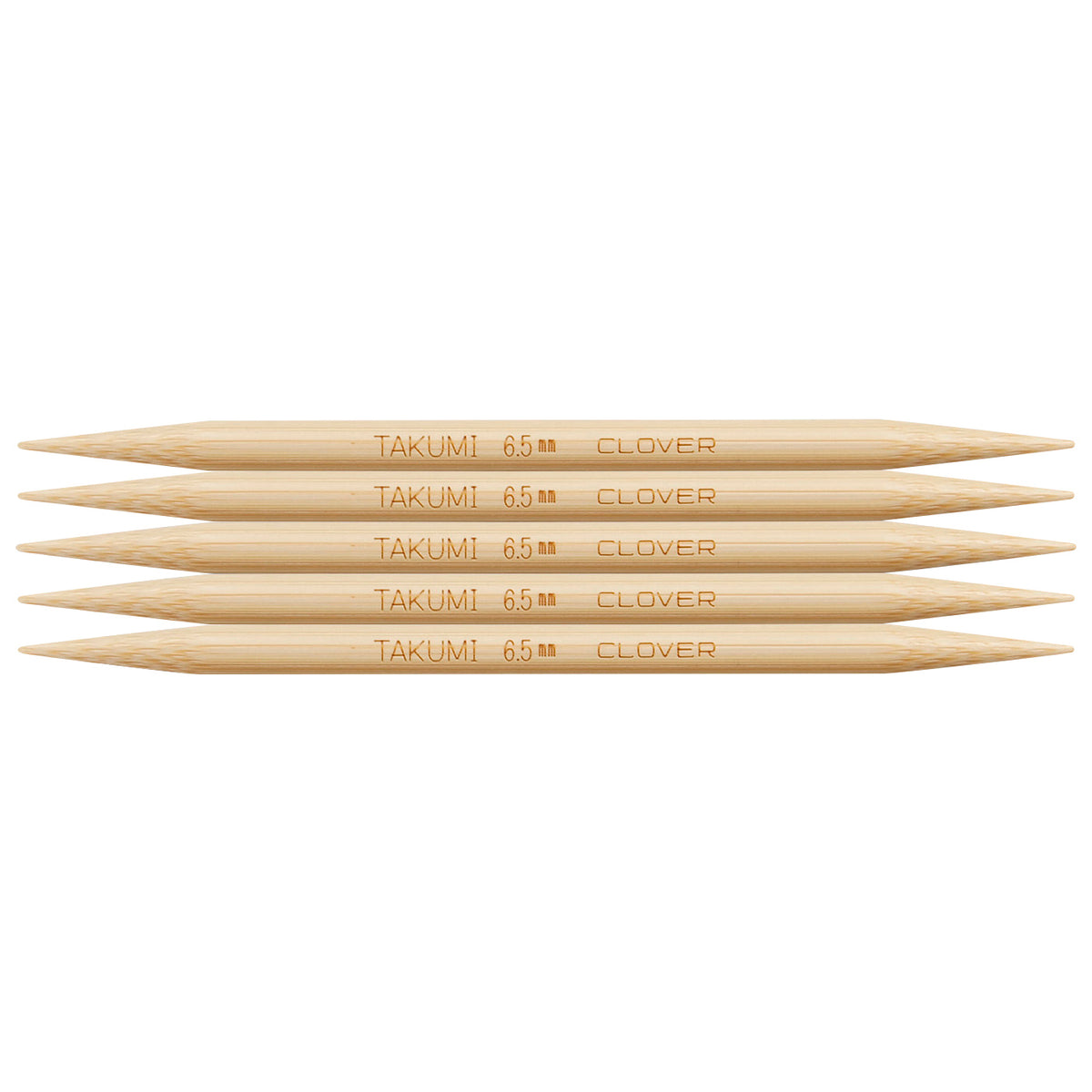 Set of five Clover Takumi bamboo double pointed knitting needles, 6.5mm
