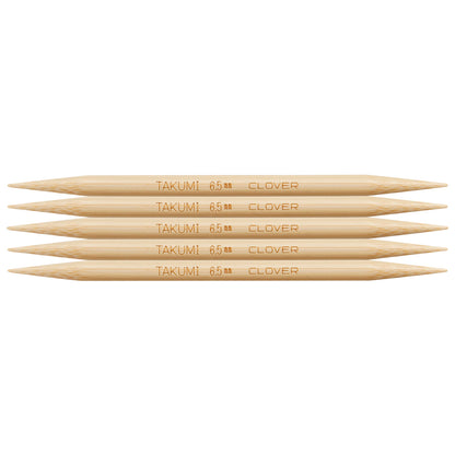 Set of five Clover Takumi bamboo double pointed knitting needles, 6.5mm