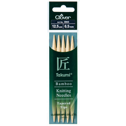 Set of five Clover Takumi bamboo double pointed knitting needles, 6.5mm