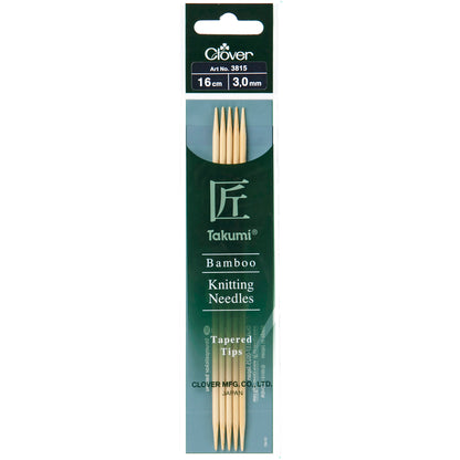 Set of five Clover Takumi bamboo double pointed knitting needles, 3.0mm