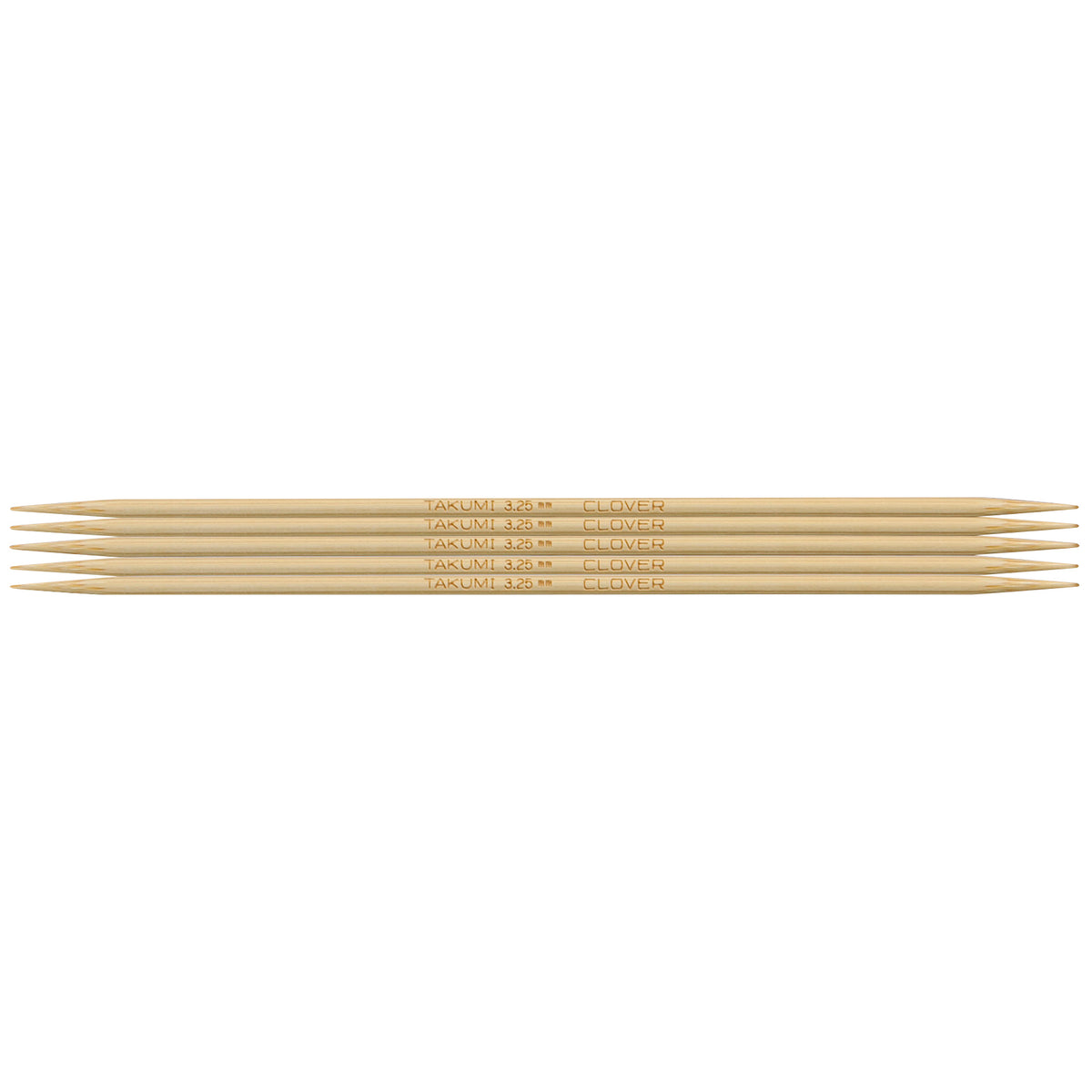 Set of five Clover Takumi bamboo double pointed knitting needles, 3.25mm