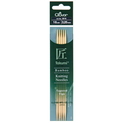 Set of five Clover Takumi bamboo double pointed knitting needles, 3.25mm