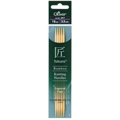 Set of five Clover Takumi bamboo double pointed knitting needles, 3.5mm
