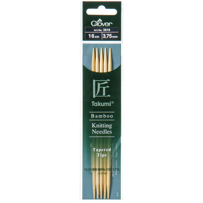 Set of five Clover Takumi bamboo double pointed knitting needles, 3.75mm