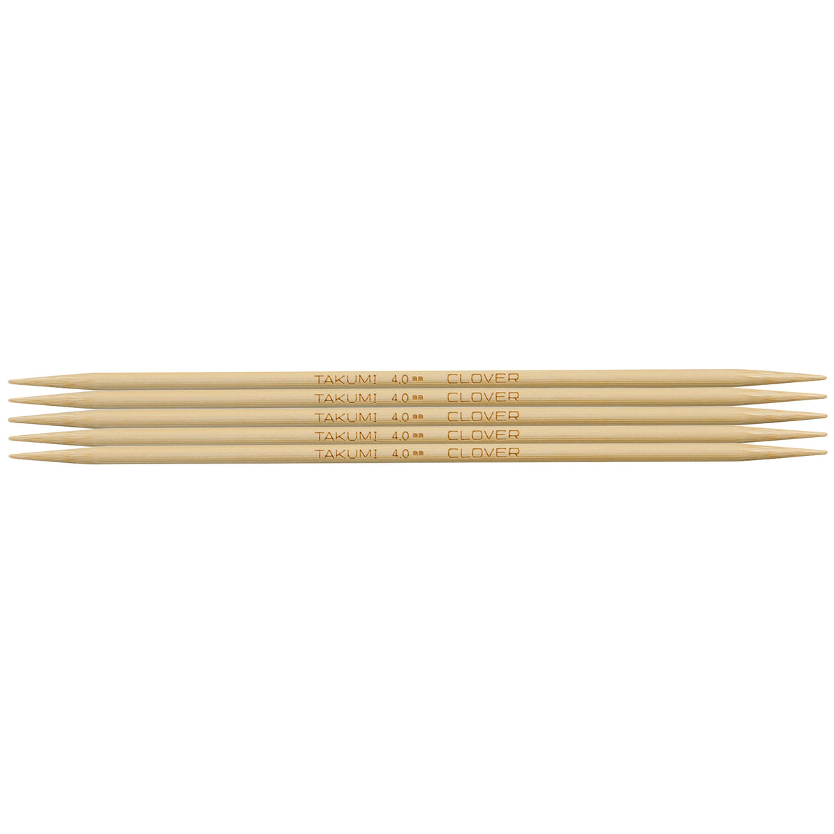 Set of five Clover Takumi bamboo double pointed knitting needles, 4.0mm