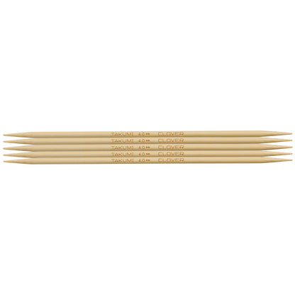 Set of five Clover Takumi bamboo double pointed knitting needles, 4.0mm