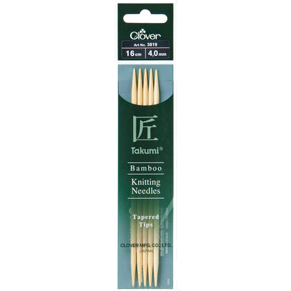 Set of five Clover Takumi bamboo double pointed knitting needles, 4.0mm