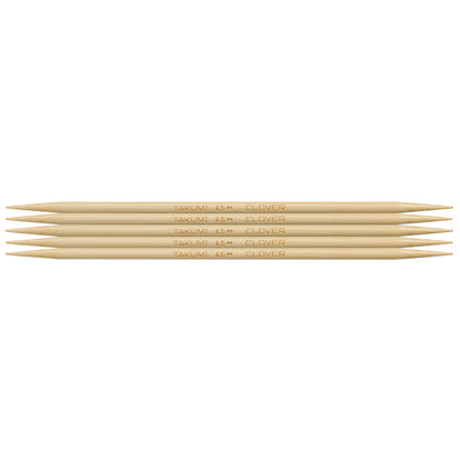 Set of five Clover Takumi bamboo double pointed knitting needles, 4.5mm