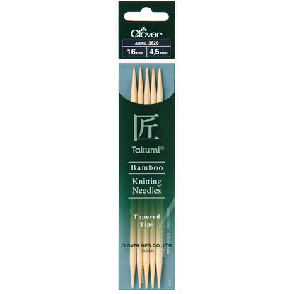 Set of five Clover Takumi bamboo double pointed knitting needles, 4.5mm
