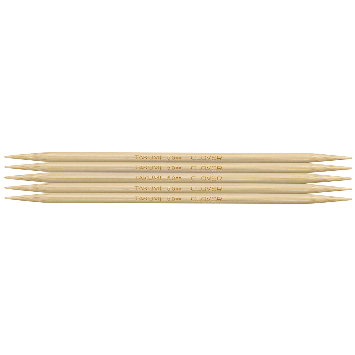 Set of five Clover Takumi bamboo double pointed knitting needles, 5.0mm