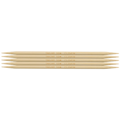 Set of five Clover Takumi bamboo double pointed knitting needles, 5.0mm