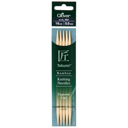 Set of five Clover Takumi bamboo double pointed knitting needles, 5.0mm