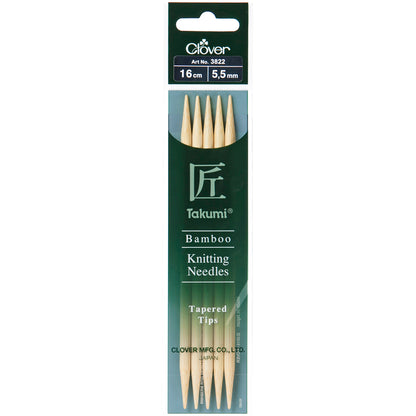 Set of five Clover Takumi bamboo double pointed knitting needles, 5.5mm