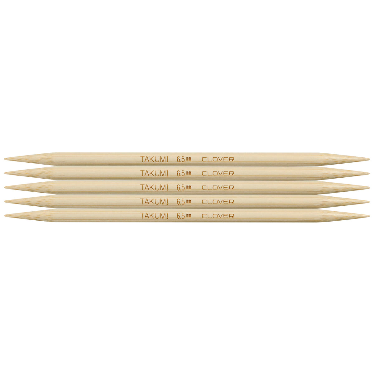 Set of 5 Clover Takumi bamboo double pointed knitting needles, 16cm, 6.5mm