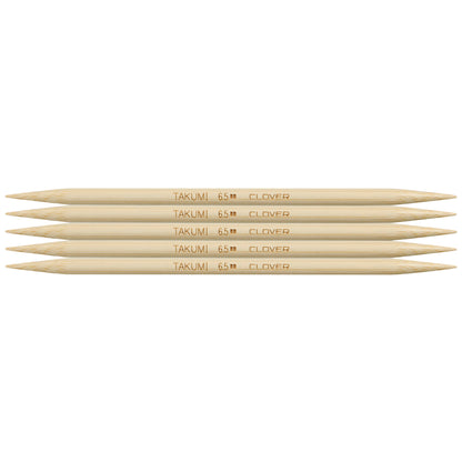 Set of 5 Clover Takumi bamboo double pointed knitting needles, 16cm, 6.5mm