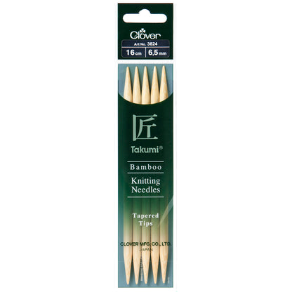 Set of 5 Clover Takumi bamboo double pointed knitting needles, 16cm, 6.5mm