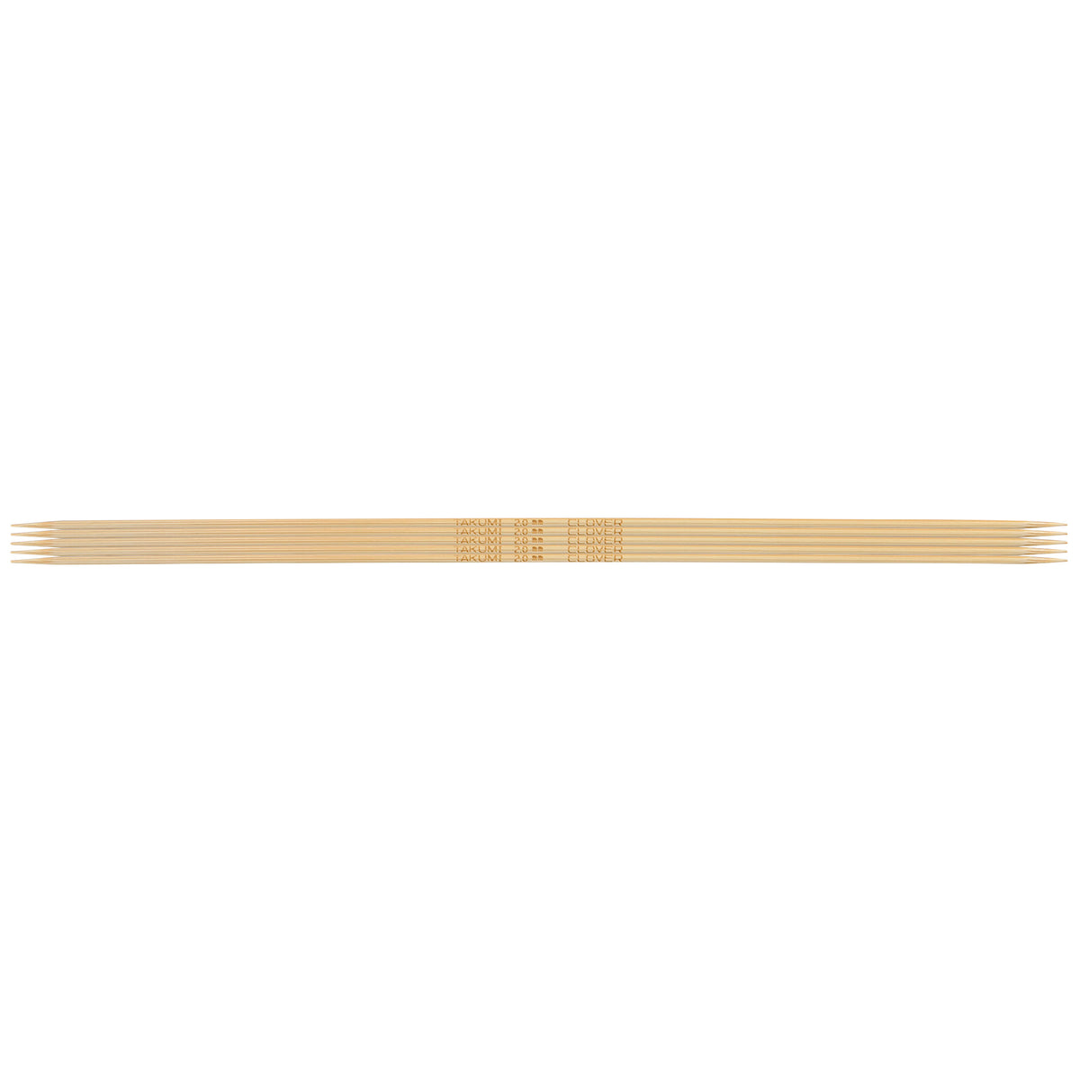 Set of 5 Clover Takumi bamboo double pointed knitting needles, 20cm, 2mm