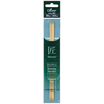 Set of 5 Clover Takumi bamboo double pointed knitting needles, 20cm, 2mm