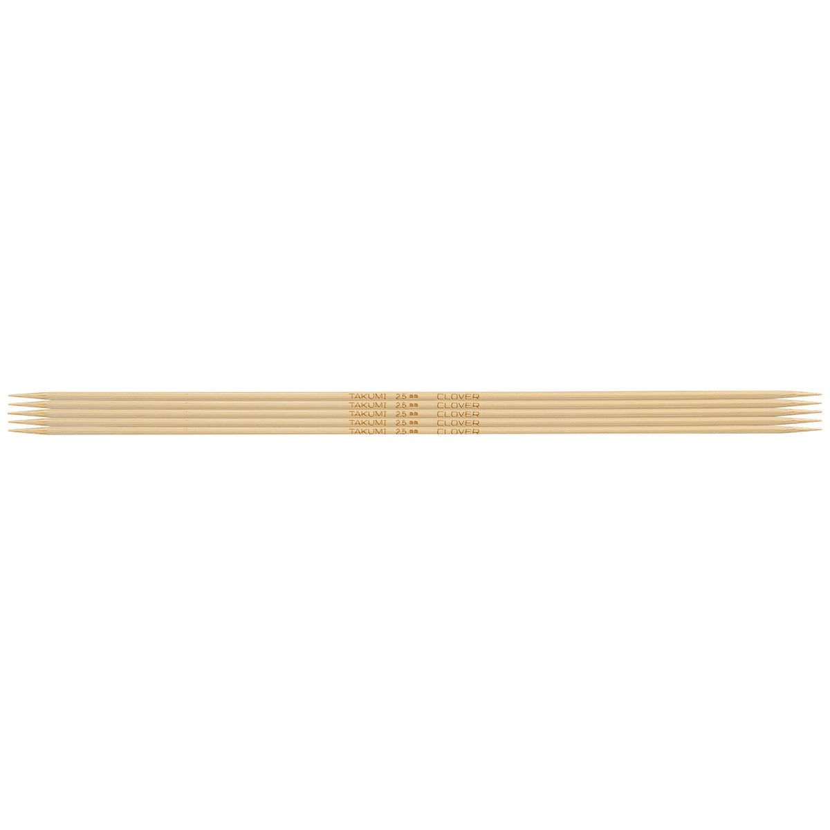 Set of 5 Clover Takumi bamboo double pointed knitting needles, 20cm, 2.5mm