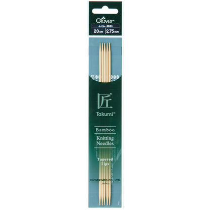 Set of 5 Clover Takumi bamboo double pointed knitting needles, 20cm, 2.75mm