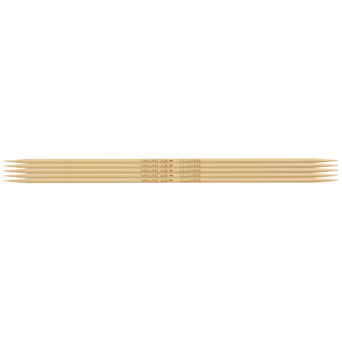 Set of 5 Clover Takumi bamboo double pointed knitting needles, 20cm, 3.25mm