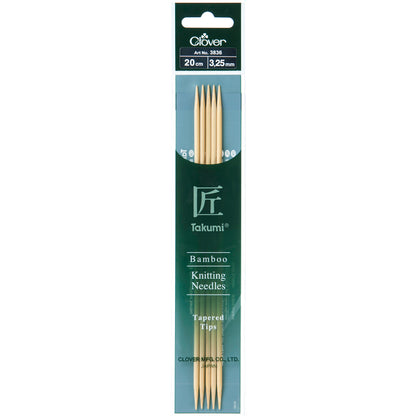 Set of 5 Clover Takumi bamboo double pointed knitting needles, 20cm, 3.25mm