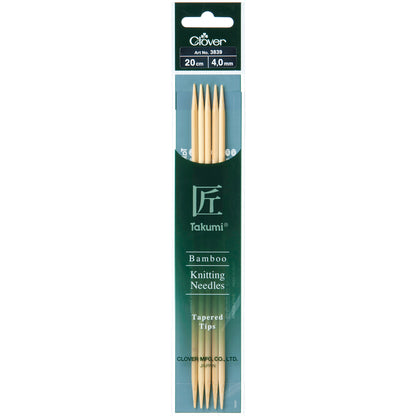 Set of 5 Clover Takumi bamboo double pointed knitting needles, 20cm, 4mm