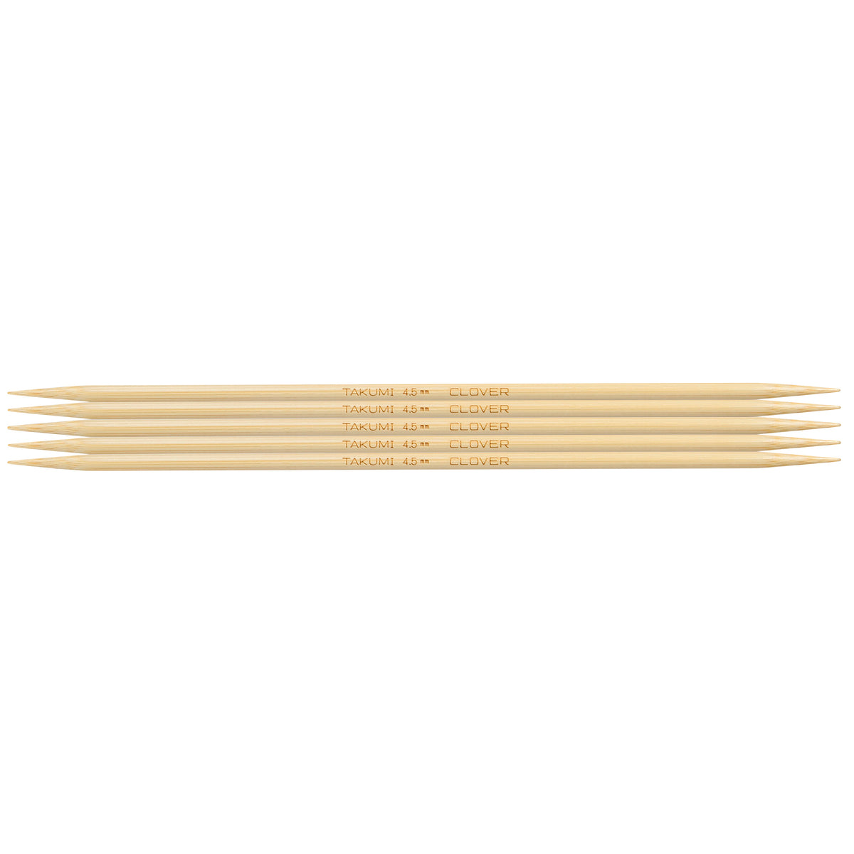 Set of 5 Clover Takumi bamboo double pointed knitting needles, 20cm, 4.5mm