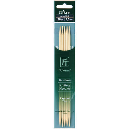 Set of 5 Clover Takumi bamboo double pointed knitting needles, 20cm, 4.5mm
