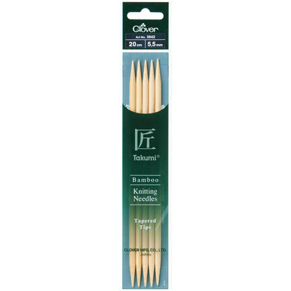 Set of 5 Clover Takumi bamboo double pointed knitting needles, 20cm, 5.5mm