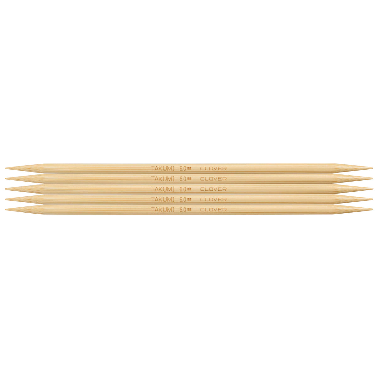 Set of 5 Clover Takumi bamboo double pointed knitting needles, 20cm, 6mm