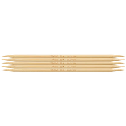 Set of 5 Clover Takumi bamboo double pointed knitting needles, 20cm, 6mm