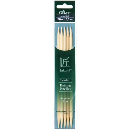 Set of 5 Clover Takumi bamboo double pointed knitting needles, 20cm, 6mm